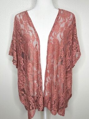 TMG New York Womens Blush Pink Lace Open Front Kimono Cardigan Size M/L